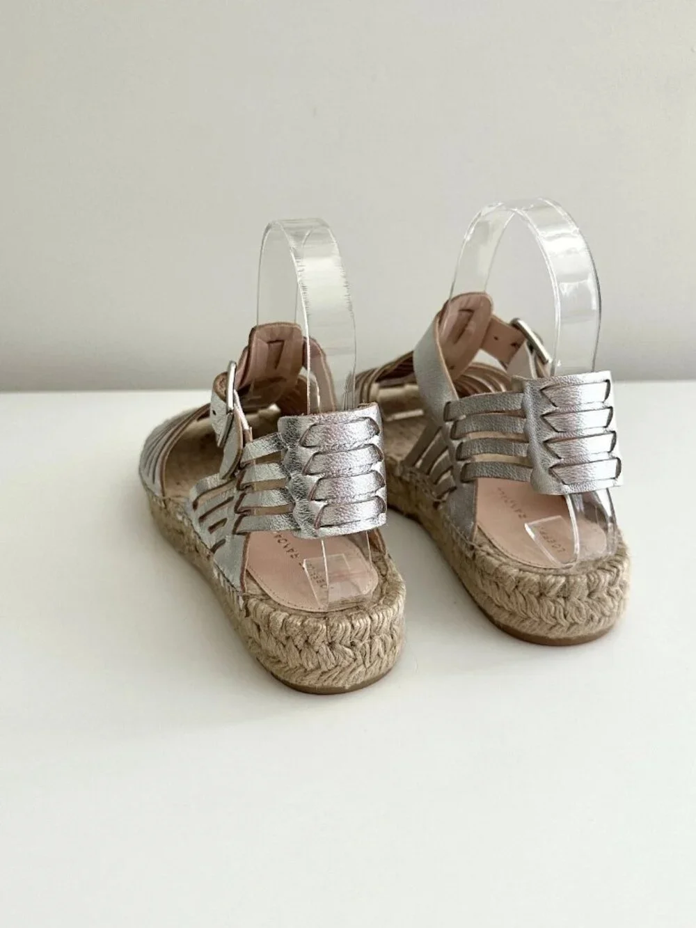 NEW LOEFFLER RANDALL Metallic Silver Leather Fisherman Espadrille Sandals Size 8